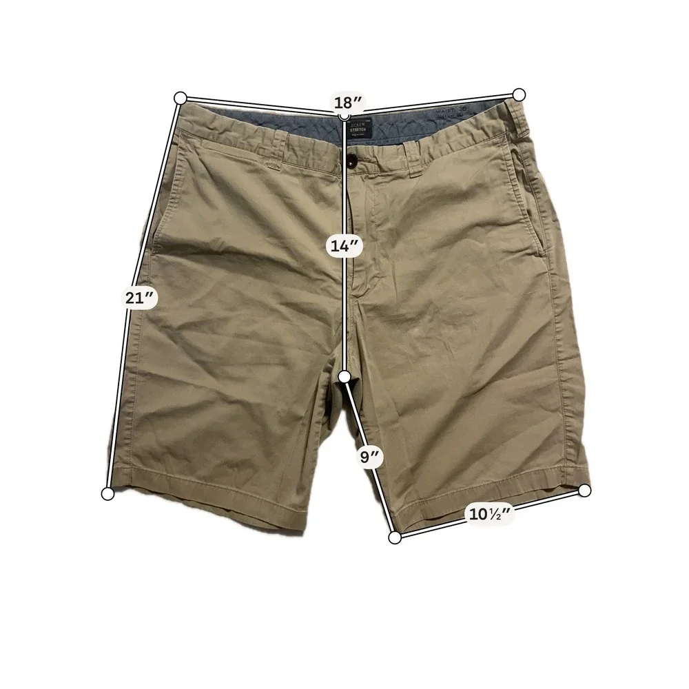 J.Crew Stretch Chino Shorts Mens 36 Beige Khaki Cotton Blend 9 Inch Inseam